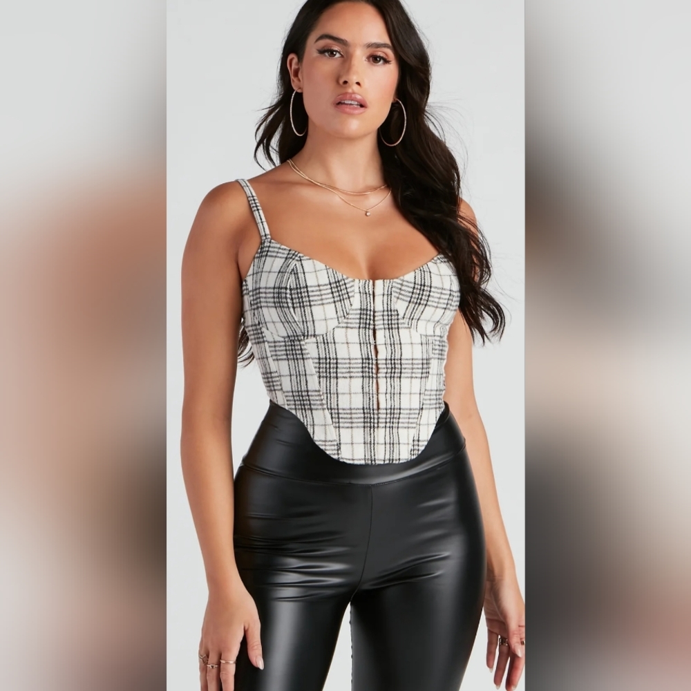 Windsor Plaid Corset Top - Black and White NWT